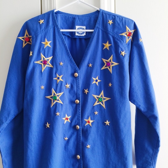 Vintage Jewel Star Embellished Button Down Shirt - Picture 2 of 5